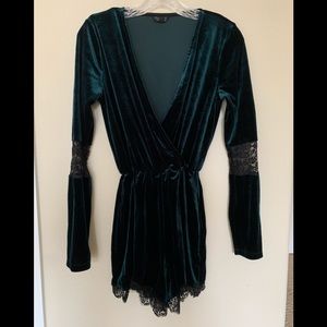 Topshop green valvet romper